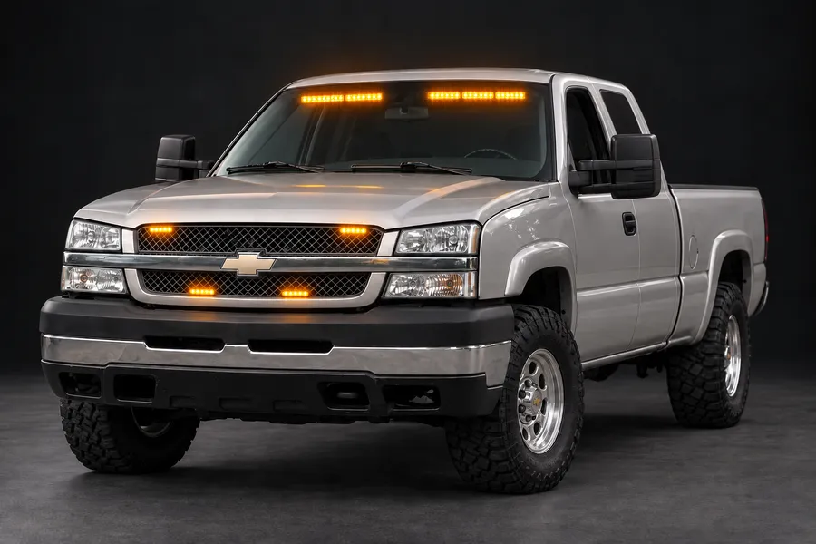 Illustrative Chevrolet with amber windshield and grille lights